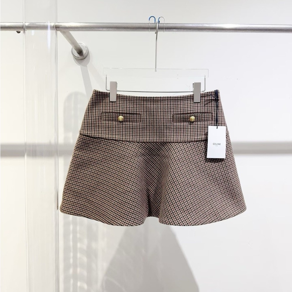 🚩steal Authentic Celine Women's Brown Houndstooth Skort